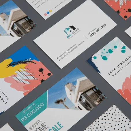 Custom digital print signage products, including business cards, property sales flyers, and creative marketing print media.