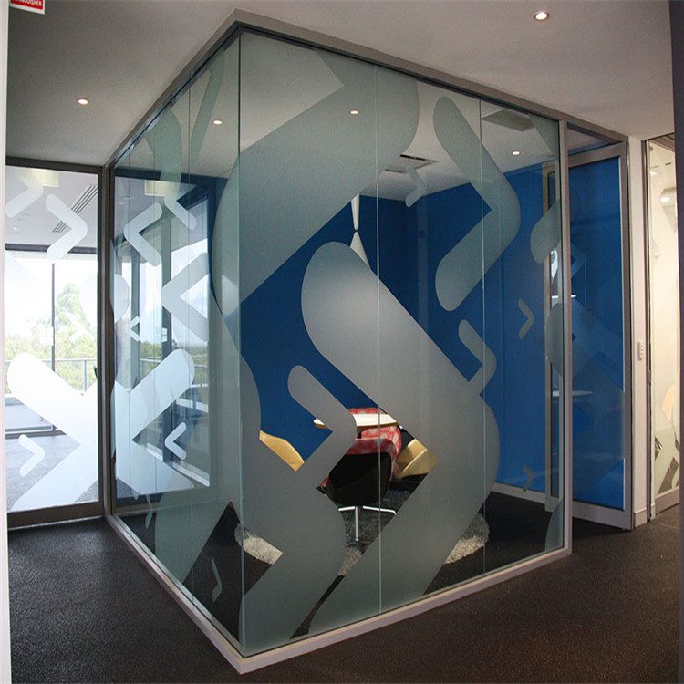 Frosted glass signage on an office window, Brisbane