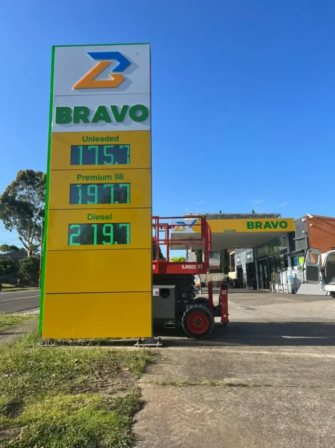Illuminated signs Brisbane at a Bravo service station.